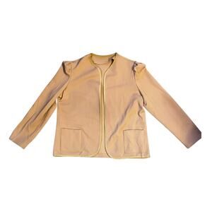 Vintage Handmade Tan Puff Shoulder Open Blazer Medium Minimalist Cottagecore